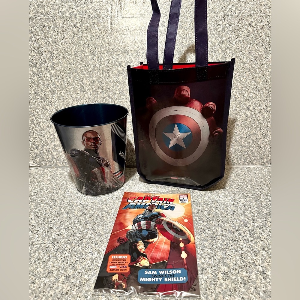 Captain America: Brave New World Sam Wilson Tin Popcorn Bucket Tote Bag Comic